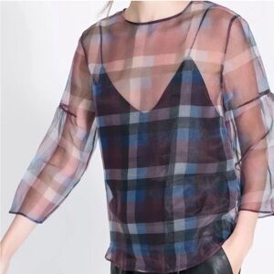 Zara Plaid Sheer Blouse